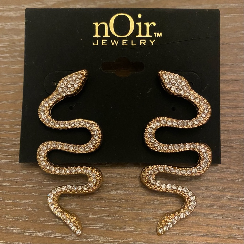 NOIR JEWELRY Embellished Gold Snake Earrings